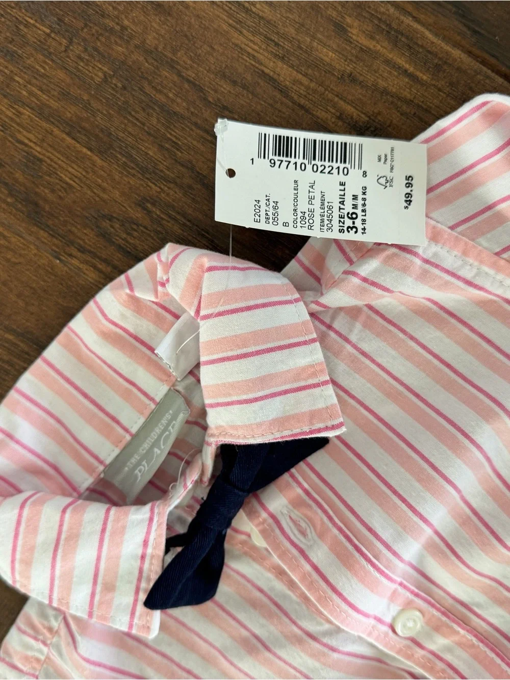 The Children's Place Pink & White Striped Button-Up Bodysuit with Navy Bow